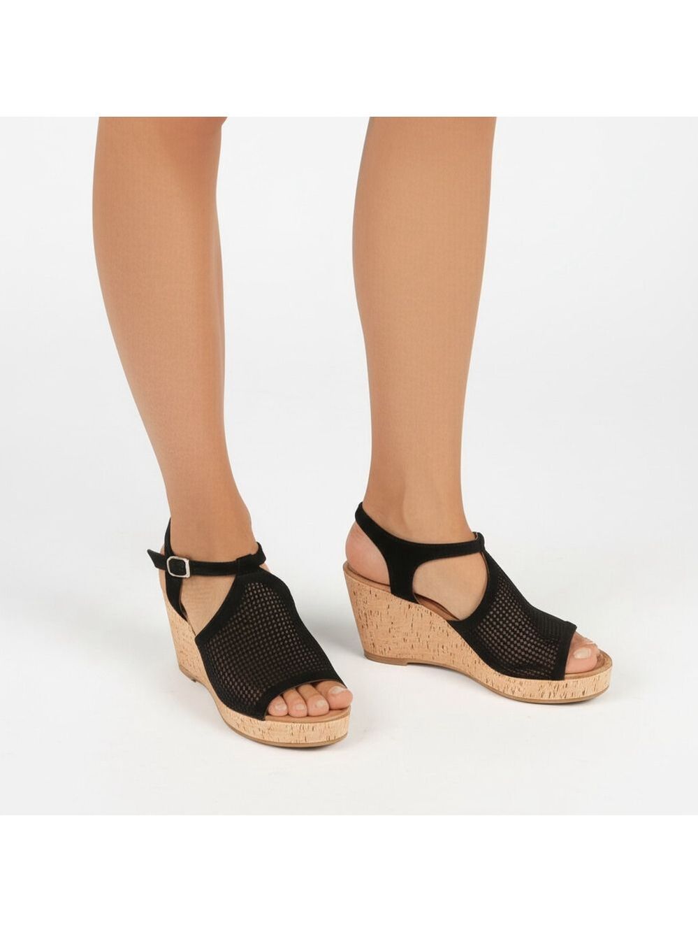 Franco Sarto Black Mesh Wedge Sandals Size 7.5